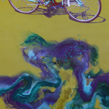 Peinture intitulée "vélo mousse" par Sandrine Gergaud, Œuvre d'art originale, Acrylique Monté sur Châssis en bois