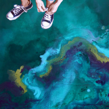 Картина под названием "verts remous" - Sandrine Gergaud, Подлинное произведение искусства, Акрил Установлен на Деревянная ра…
