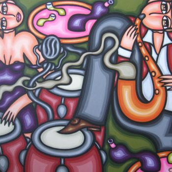 "Congas et saxo" başlıklı Tablo Guena tarafından, Orijinal sanat, Akrilik