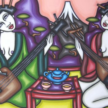 Schilderij getiteld "Mont Fuji en musique" door Guena, Origineel Kunstwerk, Acryl