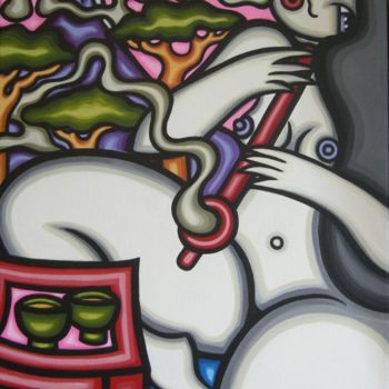 Schilderij getiteld "La fumeuse du mont…" door Guena, Origineel Kunstwerk, Acryl