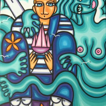 Pintura titulada "Le marin et la mer" por Guena, Obra de arte original, Acrílico