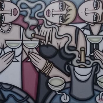 Painting titled "Champagne pour fête…" by Guena, Original Artwork, Acrylic