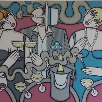 Painting titled "Champagne et Bordea…" by Guena, Original Artwork, Acrylic Mounted on Wood Stretcher frame