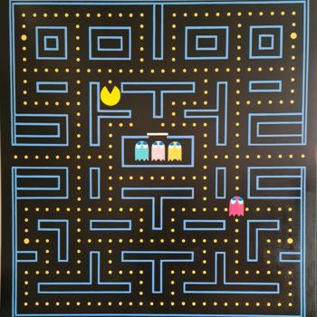 Painting titled "Pac Man" by Guena, Original Artwork, Acrylic Mounted on Wood Stretcher frame