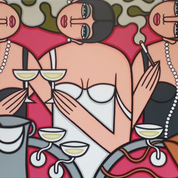 Malarstwo zatytułowany „Trois femmes champa…” autorstwa Guena, Oryginalna praca, Akryl Zamontowany na Drewniana rama noszy