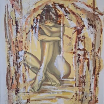 Painting titled "Pensive" by Sandrine Guimberteau, Original Artwork, Acrylic Mounted on Wood Stretcher frame