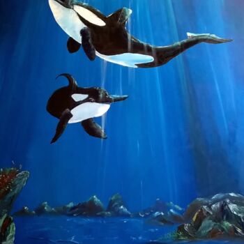 Peinture intitulée "la danse des orques" par Sandrine Lamotte, Œuvre d'art originale, Huile