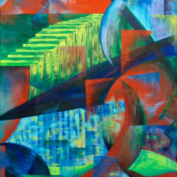 Painting titled "Variation en bleu m…" by Sandrine Langlade, Original Artwork, Acrylic