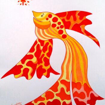 Dessin intitulée "Red Carpet Fish" par Sandrine Langlade, Œuvre d'art originale, Encre