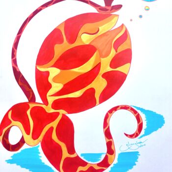 Desenho intitulada "Le poisson charmeur" por Sandrine Langlade, Obras de arte originais, Tinta