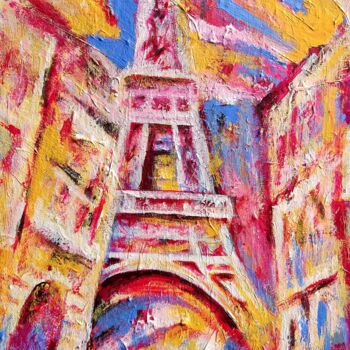 Pintura intitulada "Paris tour Eiffel" por Sandrine Lefebvre, Obras de arte originais, Acrílico Montado em Armação em madeira