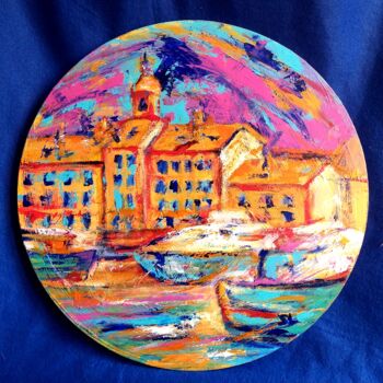 Картина под названием "Port Saint Tropez,…" - Sandrine Lefebvre, Подлинное произведение искусства, Акрил Установлен на Дерев…