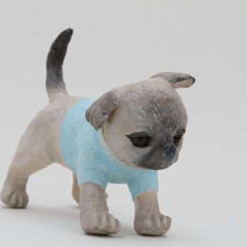 Sculpture intitulée "Chihuahua puppy" par Sandrine Leroux Sculptures, Œuvre d'art originale, Papier mâché