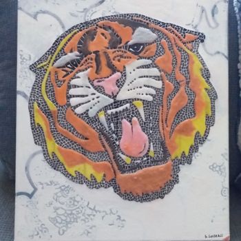 Schilderij getiteld "Tigre" door Sandrine Loiseau, Origineel Kunstwerk, Was