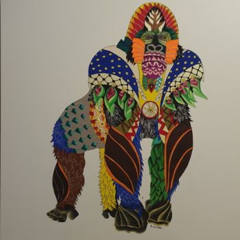 Peinture intitulée "Gorille royal" par Sandrine Loiseau, Œuvre d'art originale, Acrylique