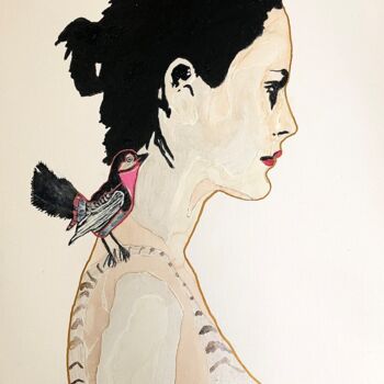 绘画 标题为“La femme et l’oiseau” 由Sandrine M-, 原创艺术品, 丙烯