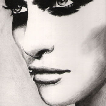 Drawing titled "Portrait n°10" by Sandrine Royer, Original Artwork, Graphite Mounted on Glass