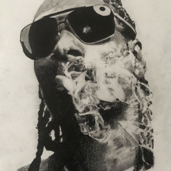 제목이 "Snoop Dog"인 그림 Sandrine Royer로, 원작, 흑연 유리에 장착됨