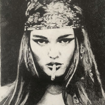 Drawing titled "Vanessa Paradis" by Sandrine Royer, Original Artwork, Graphite Mounted on Glass