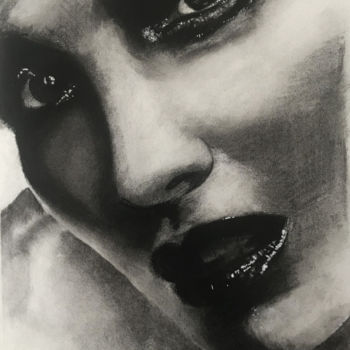 Drawing titled "Portrait n°1" by Sandrine Royer, Original Artwork, Graphite Mounted on Glass