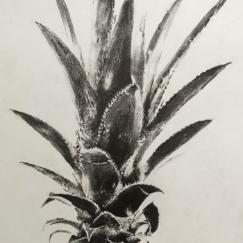 Drawing titled "Ananas" by Sandrine Royer, Original Artwork, Graphite Mounted on Glass