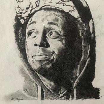 Drawing titled "Lil' Wayne" by Sandrine Royer, Original Artwork, Graphite Mounted on Glass