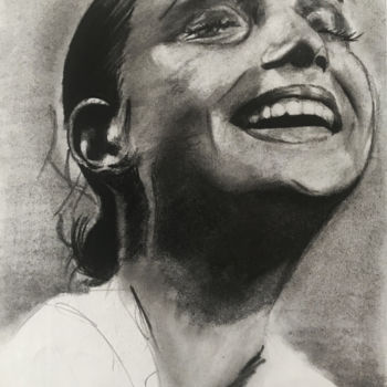 Drawing titled "Romy" by Sandrine Royer, Original Artwork, Graphite Mounted on Glass