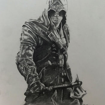 Dessin intitulée "Assassin's Creed" par Sandrine Royer, Œuvre d'art originale, Graphite Monté sur Verre