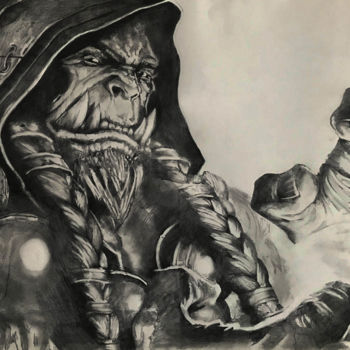 Drawing titled "Orc 2" by Sandrine Royer, Original Artwork, Graphite Mounted on Glass