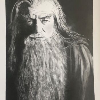 Drawing titled "Gandalf" by Sandrine Royer, Original Artwork, Graphite Mounted on Glass