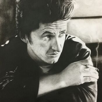 Drawing titled "Sean Penn portrait" by Sandrine Saloni, Original Artwork, Graphite