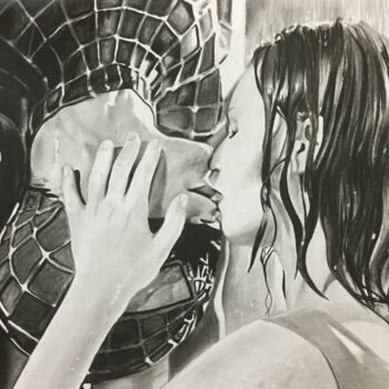 图画 标题为“Spider kiss” 由Sandrine Saloni, 原创艺术品, 石墨