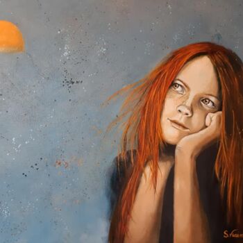 Картина под названием "L'enfance" - Sandrine Vrain, Подлинное произведение искусства, Масло