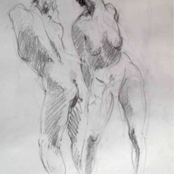 Drawing titled "Nus composition" by Sandrine Wely, Original Artwork, Pencil