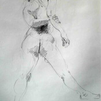 Zeichnungen mit dem Titel "Nu féminin dos" von Sandrine Wely, Original-Kunstwerk, Bleistift