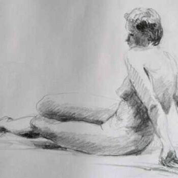 Drawing titled "Nu féminin assis" by Sandrine Wely, Original Artwork, Charcoal