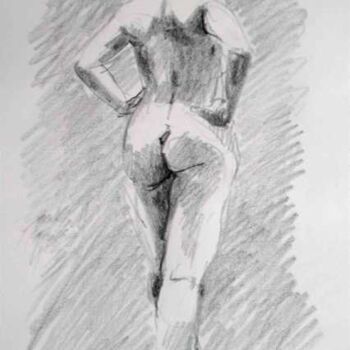 Drawing titled "Nu féminin debout d…" by Sandrine Wely, Original Artwork, Pencil