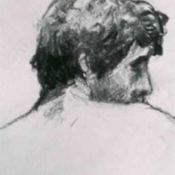 Drawing titled "Portrait 3/4 dos" by Sandrine Wely, Original Artwork, Charcoal