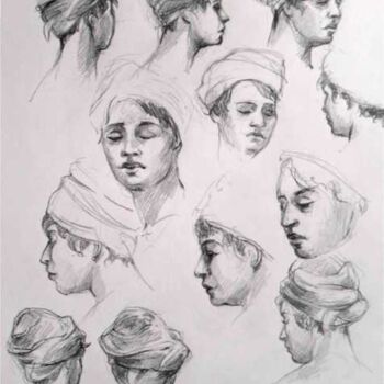 Drawing titled "Portraits" by Sandrine Wely, Original Artwork, Pencil
