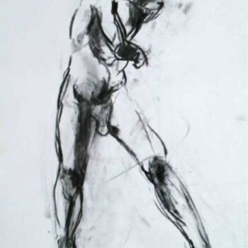 Drawing titled "Nu dansant fusain" by Sandrine Wely, Original Artwork, Charcoal