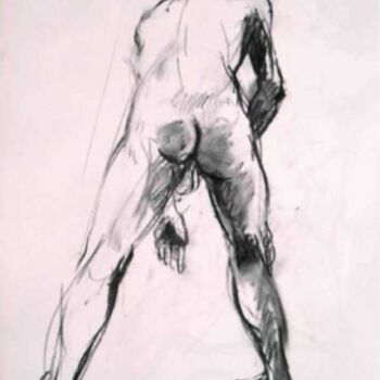 Drawing titled "Nu de dos" by Sandrine Wely, Original Artwork, Charcoal