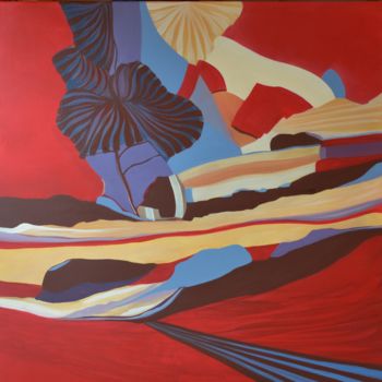 Pittura intitolato "Nuage rouge" da Sandrine Damour, Opera d'arte originale
