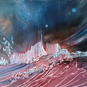 Malerei mit dem Titel "La ville lumière" von Sandrine Damour, Original-Kunstwerk