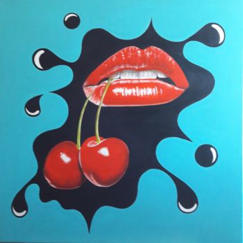 Pintura titulada "Cherry's kiss" por Sandrine Hardjani, Obra de arte original