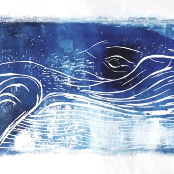 Gravures & estampes intitulée "Whale" par San, Œuvre d'art originale, Xylographie