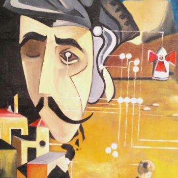 Painting titled "Don Quichotte face…" by Sandro, Original Artwork, Oil Mounted on Wood Stretcher frame