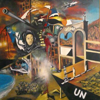 Картина под названием "War" - Sandro, Подлинное произведение искусства, Масло Установлен на Деревянная рама для носилок