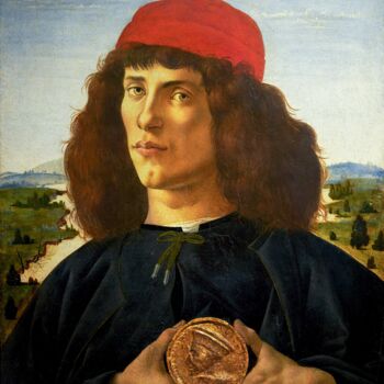 Malerei mit dem Titel "Portrait d'un homme…" von Sandro Botticelli, Original-Kunstwerk, Öl