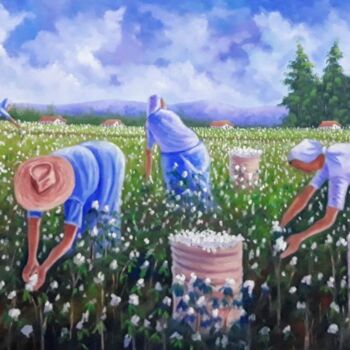 Pintura titulada "Colheita de algodão…" por Sandro José, Obra de arte original, Oleo